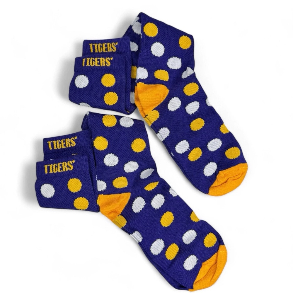 LSU Tigers Over the Calf Socks Size L Polka Dot Logo Louisiana State Fan 2 Pairs